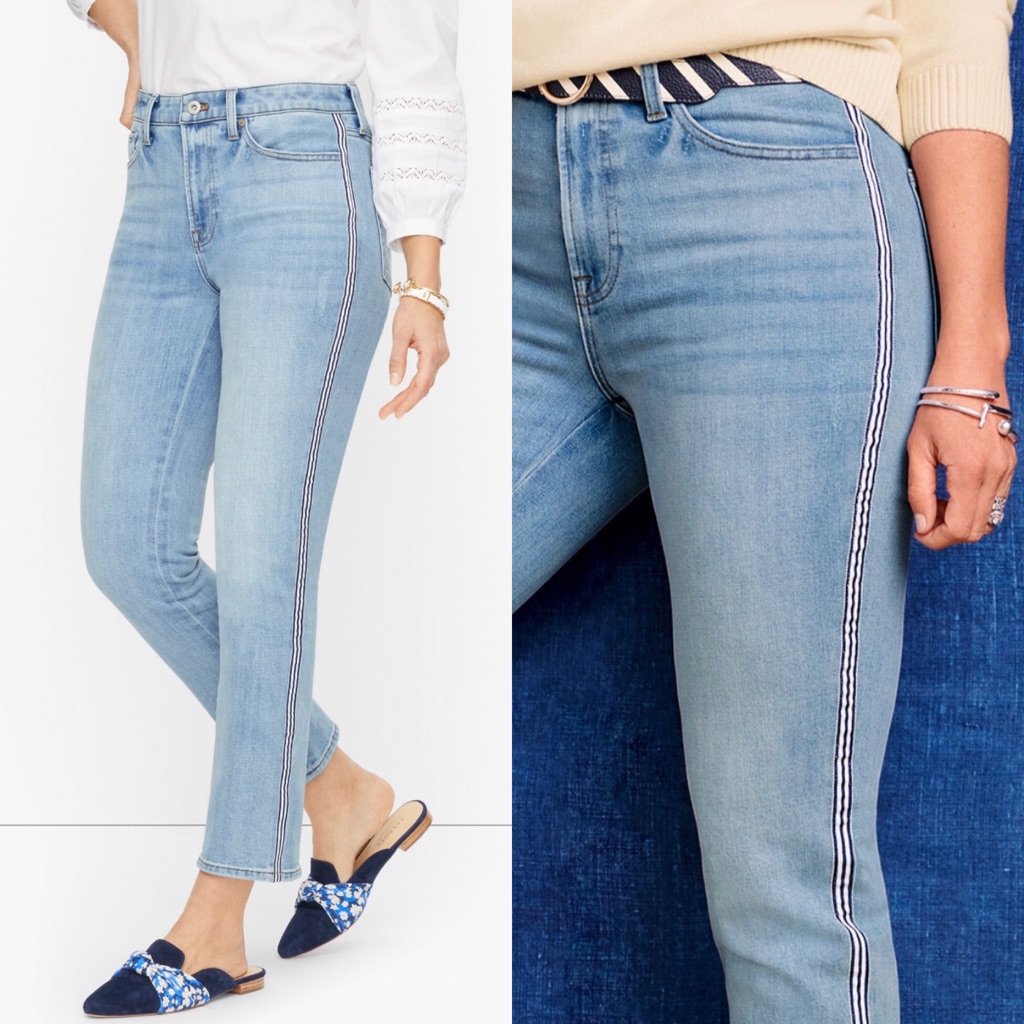 Talbots Size 16w Modern Ankle Jeans W/Ribbon Tape Sea Glass Light Wash High Rise